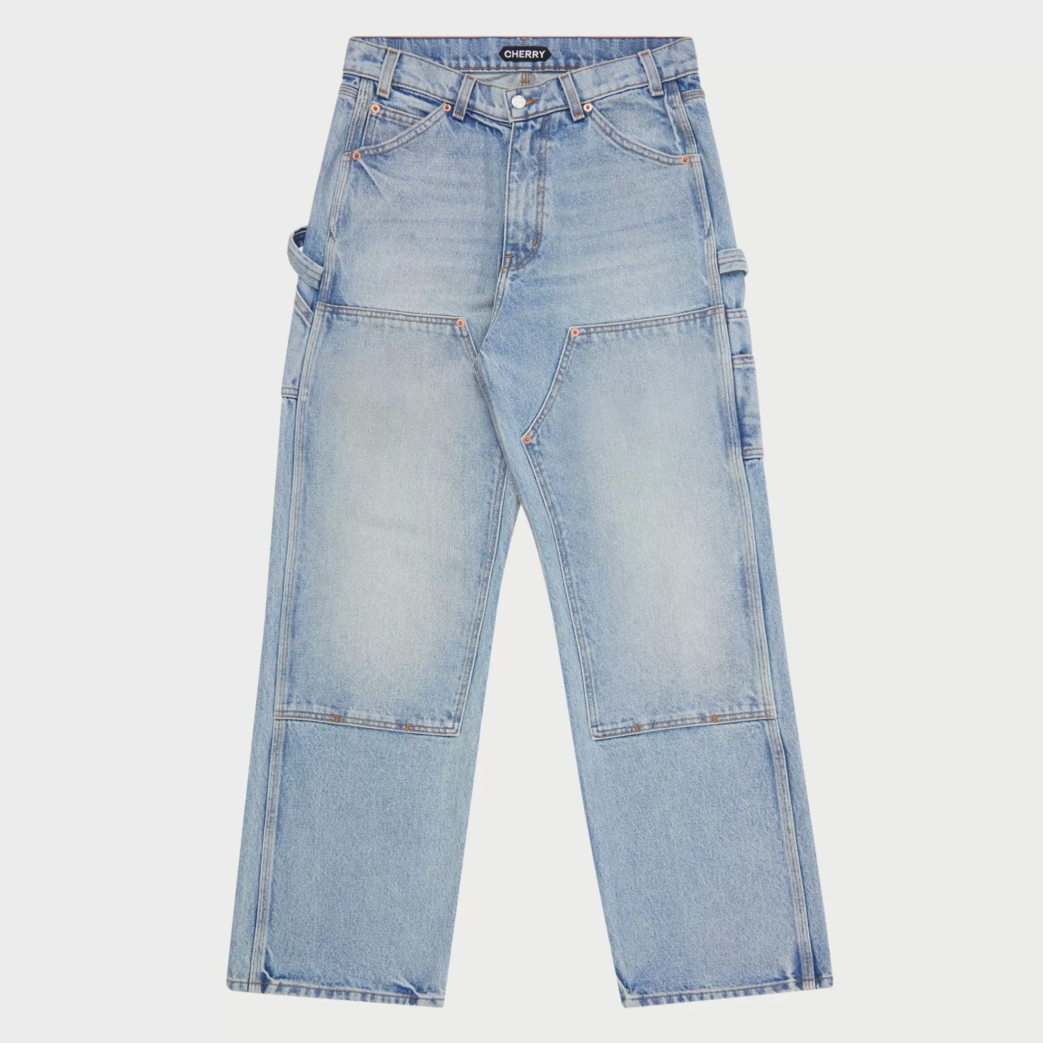 Cherry Denim A Jambe Large Et Double Genou (Indigo)* Pantalon